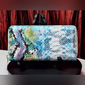 NEW - Multicolor Vegan, Embossed Snakeskin Clutch Wallet